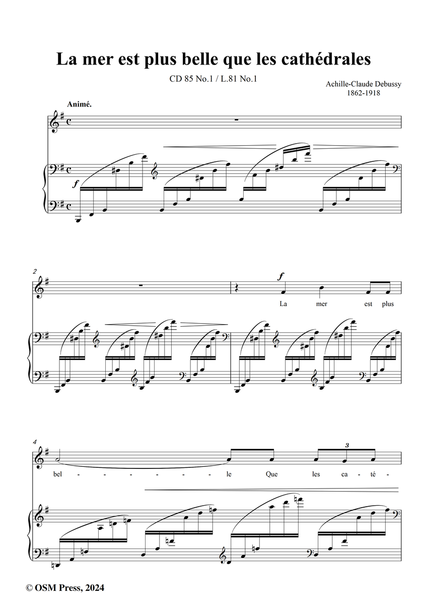 Debussy La mer est plus belle que les cathédrales Open Sheet Music