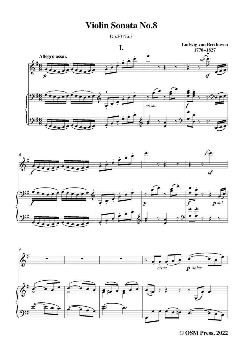 クラシック BEETHOVEN 3 Sonatas for Violin and Piano Beethoven Violin Sonata No.8 in G Major,Op.30 No.3,for Violin and