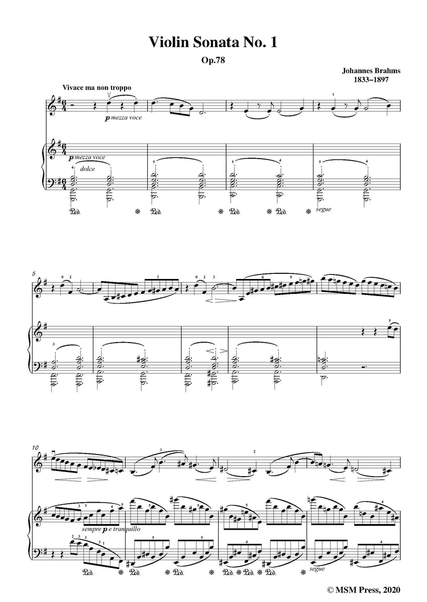 Brahms Violin Sonata No.1 in G Major,Op.78 – Open Sheet Music