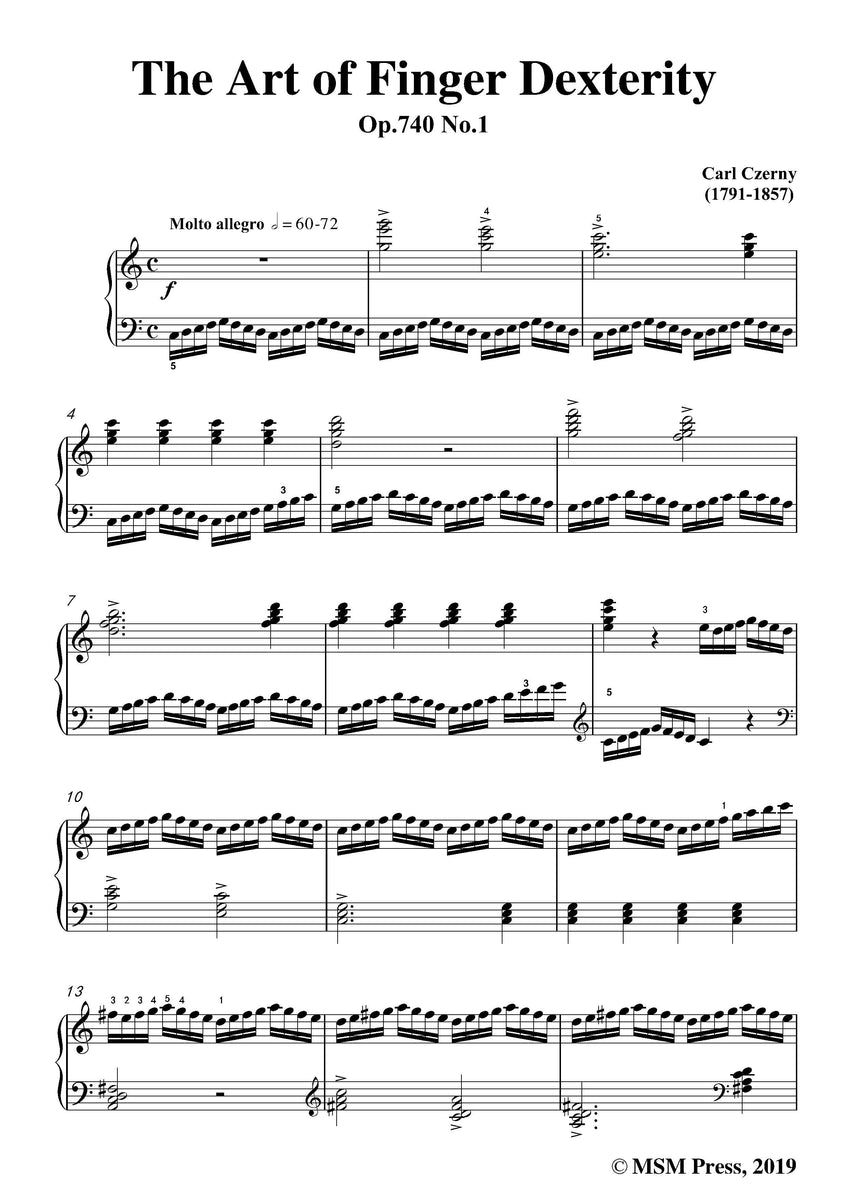 Czerny The Art of Finger Dexterity,Op.740 No.1,for Piano Open Sheet Music