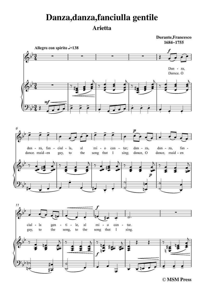 Durante Danza,danza,fanciulla gentile Open Sheet Music