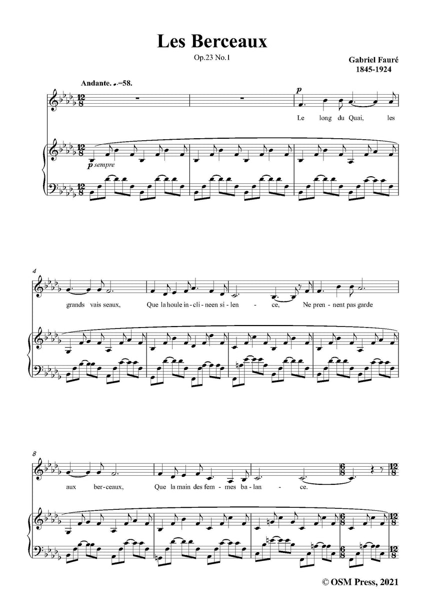 G. Fauré Les Berceaux,Op.23 No.1 – Open Sheet Music