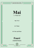 Fauré-Mai,Op.1 No.2,from '2 Songs,Op.1',in F Major,for Voice and Piano
