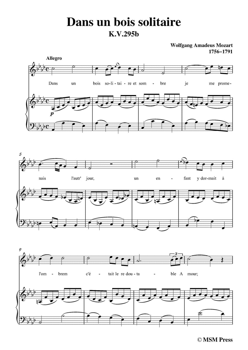 Mozart Dans un bois solitaire Open Sheet Music