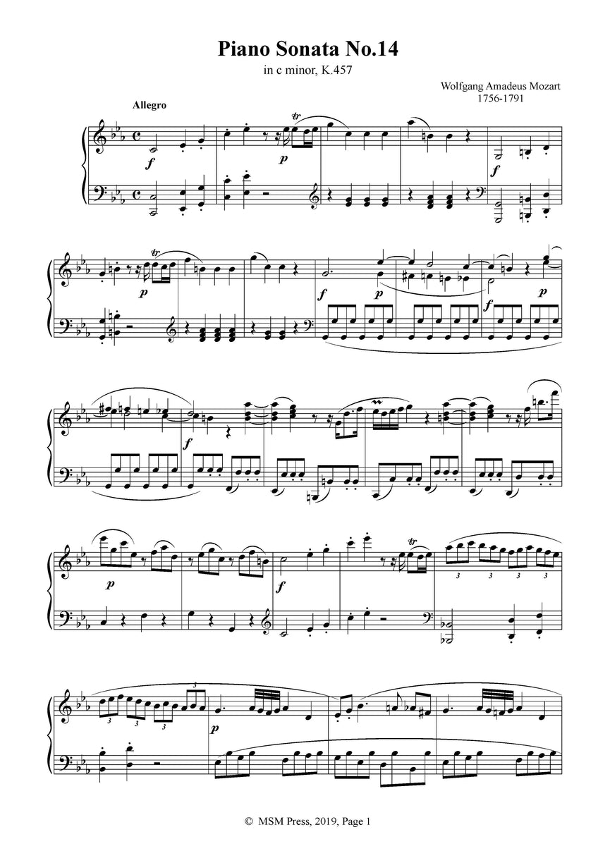 【MOZART】 Mozart Piano Sonata No.14 in c minor,K.457 – Open Sheet Music