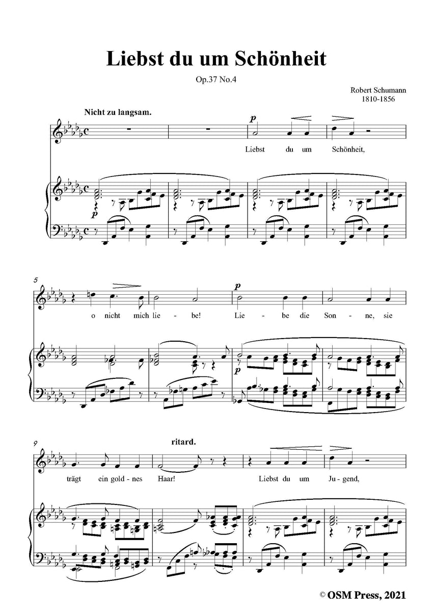 Schumann Liebst Du Um Schonheitfor Voice And Piano Open Sheet Music