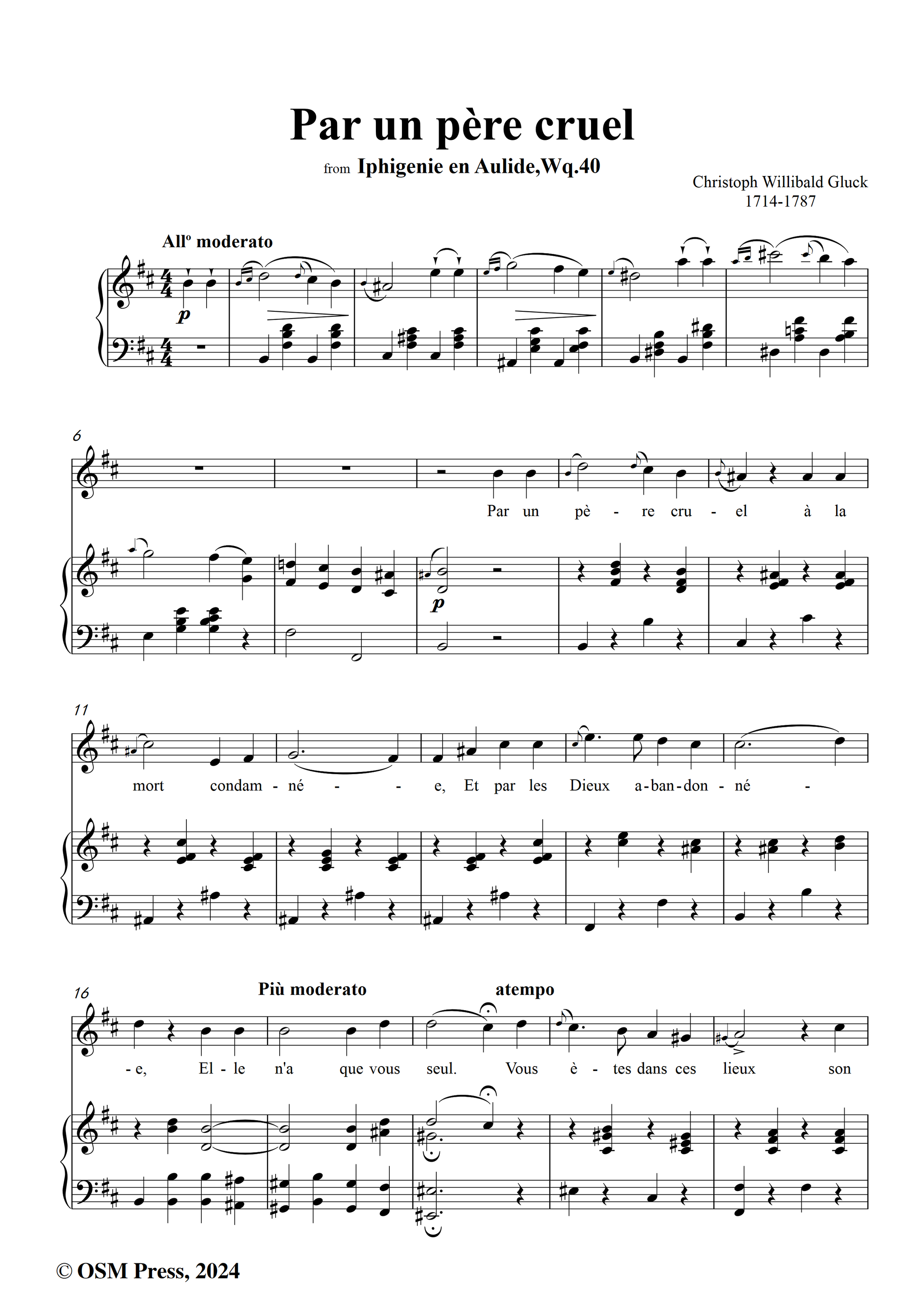 C. W. Gluck Par un père cruel – Open Sheet Music