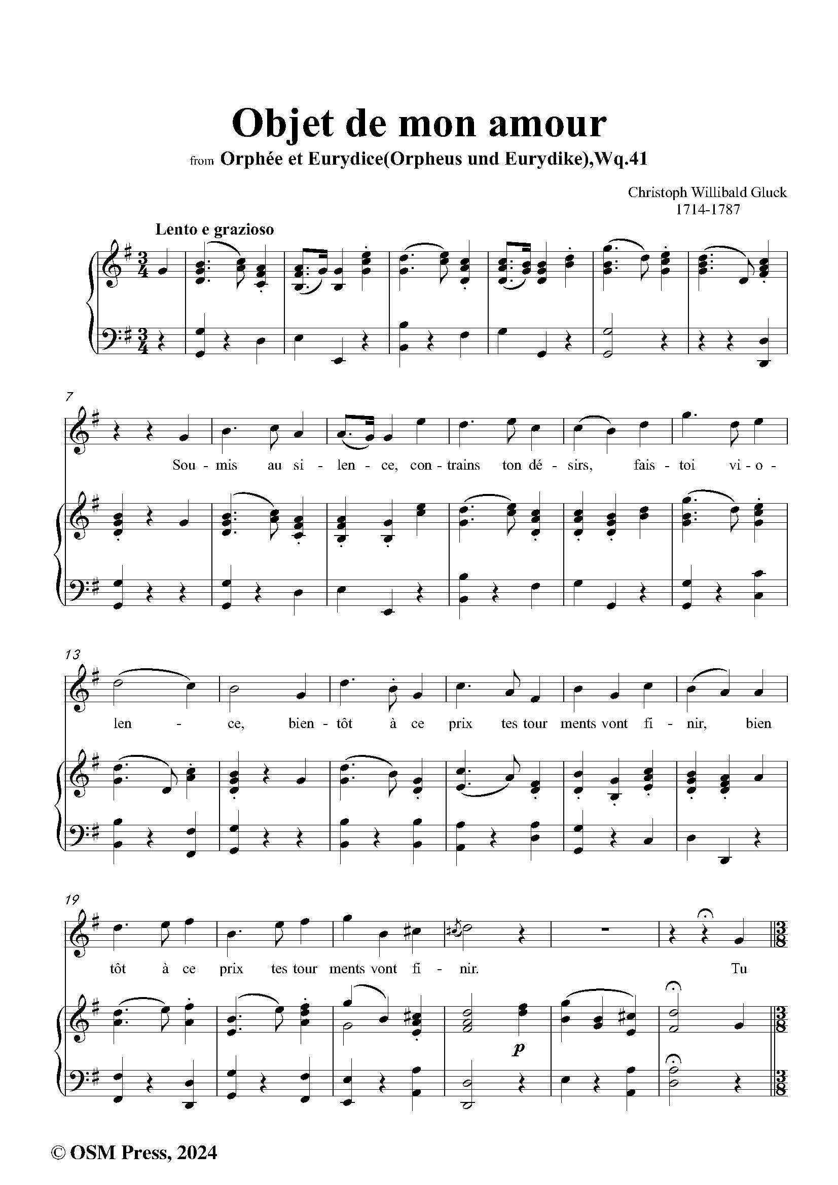 C. W. Gluck Objet de mon amour(Air,Act II) – Open Sheet Music