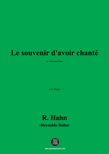 R. Hahn-Le souvenir d'avoir chanté