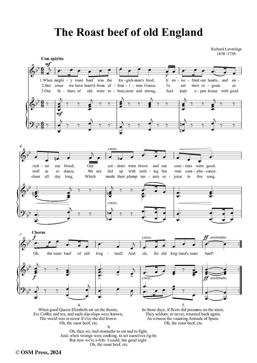 Leveridge The Roast beef of old England Open Sheet Music
