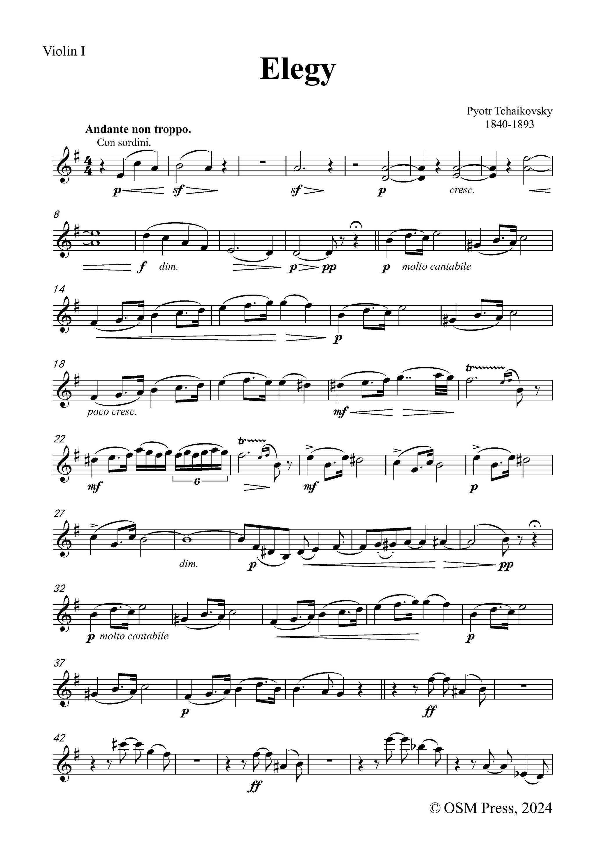 Tchaikovsky Elegy,for String Orchestra – Open Sheet Music