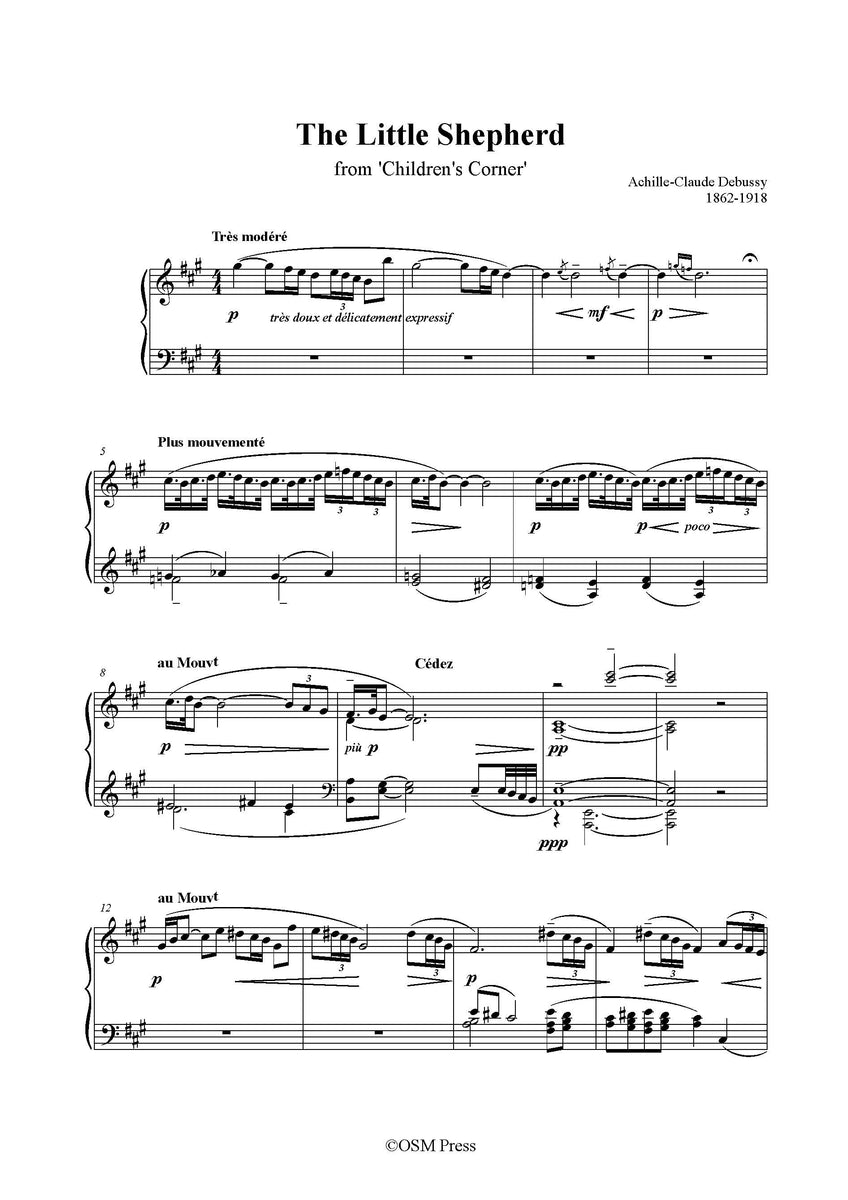 Debussy The Little Shepherd,from Children's Corner – Open Sheet Music