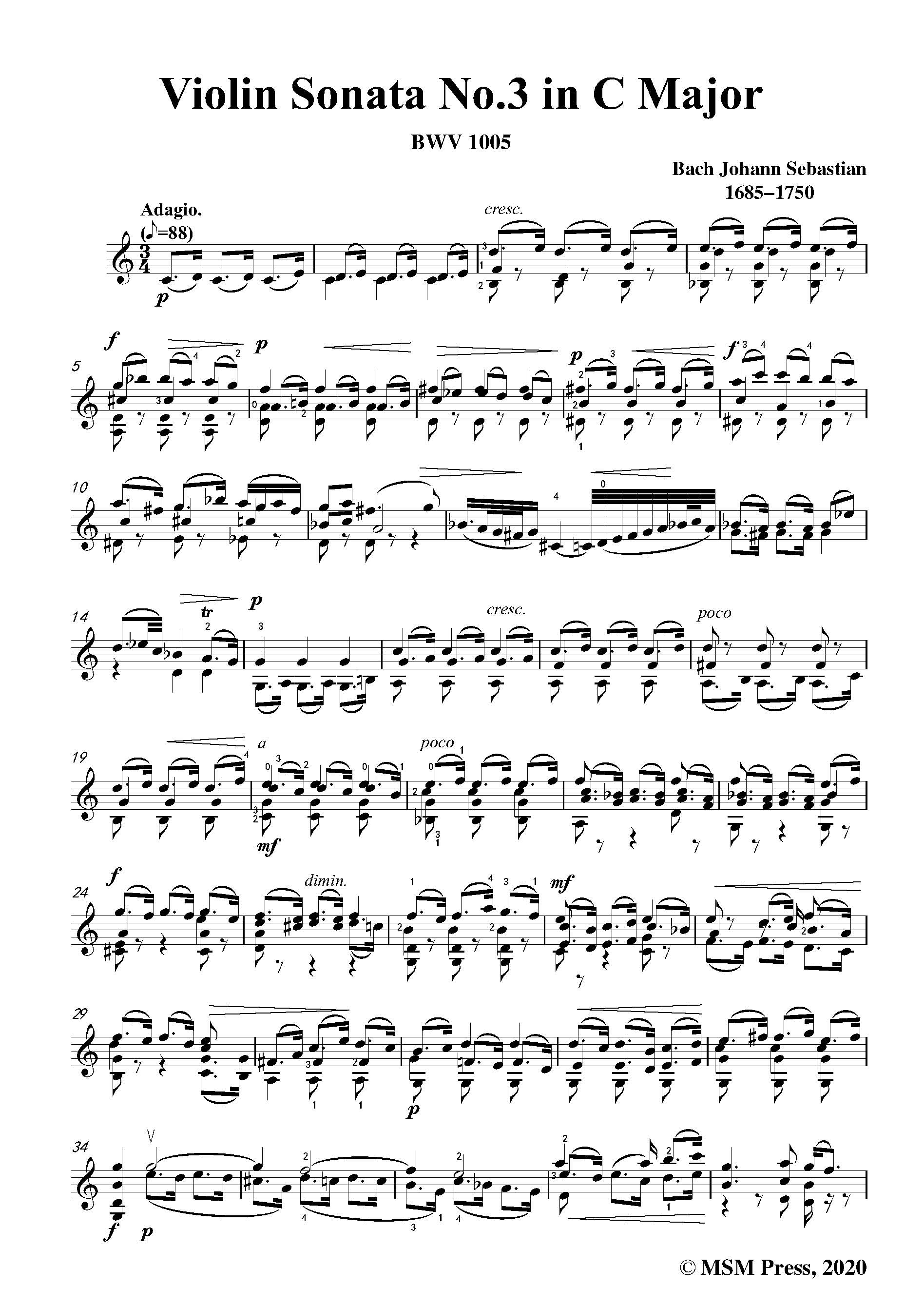 Bach,J.S. Violin Sonata No.3,in C Major,BWV 1005 – Open Sheet Music