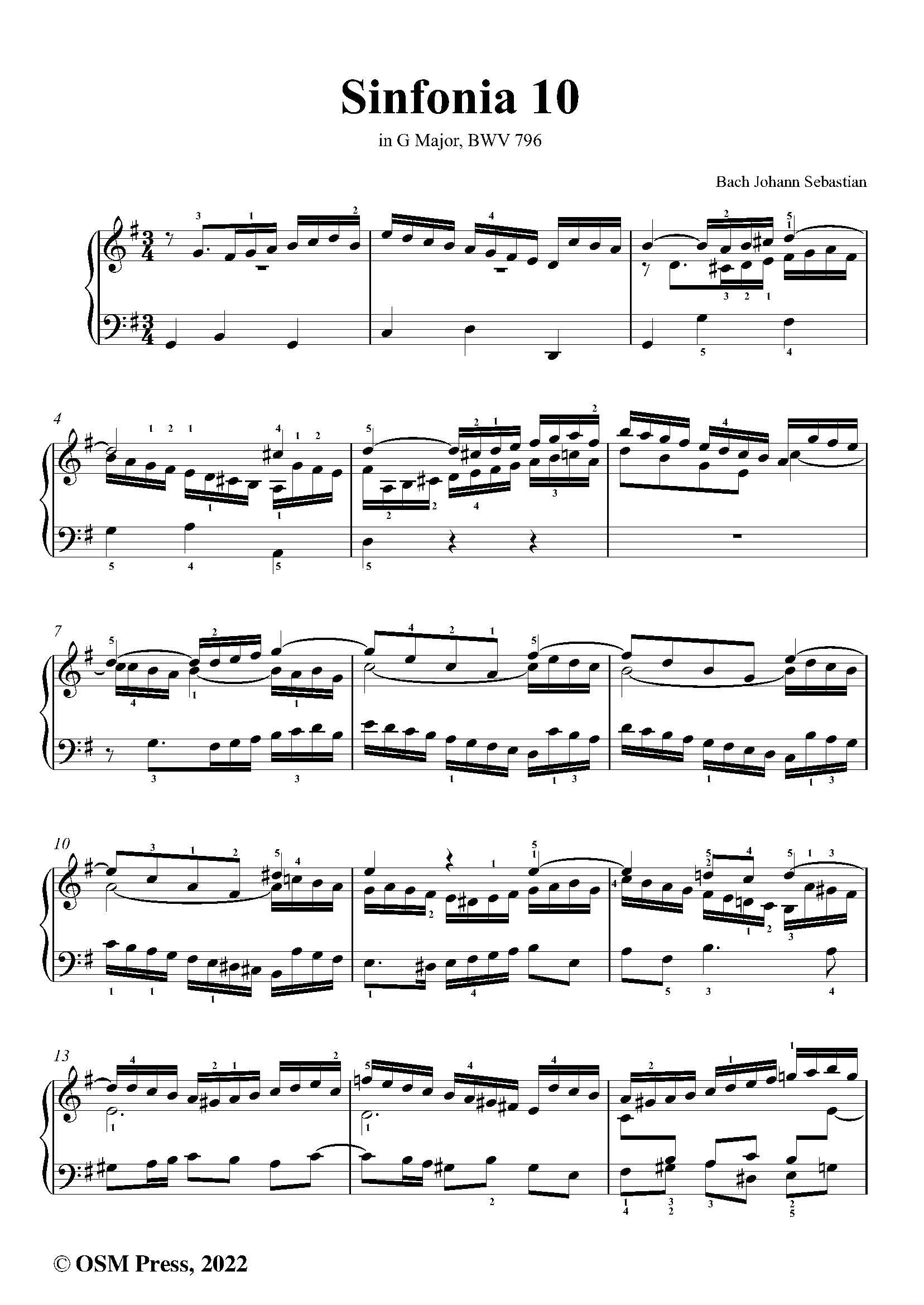 J. S. Bach Sinfonia No.10,in G Major,BWV 796 – Open Sheet Music