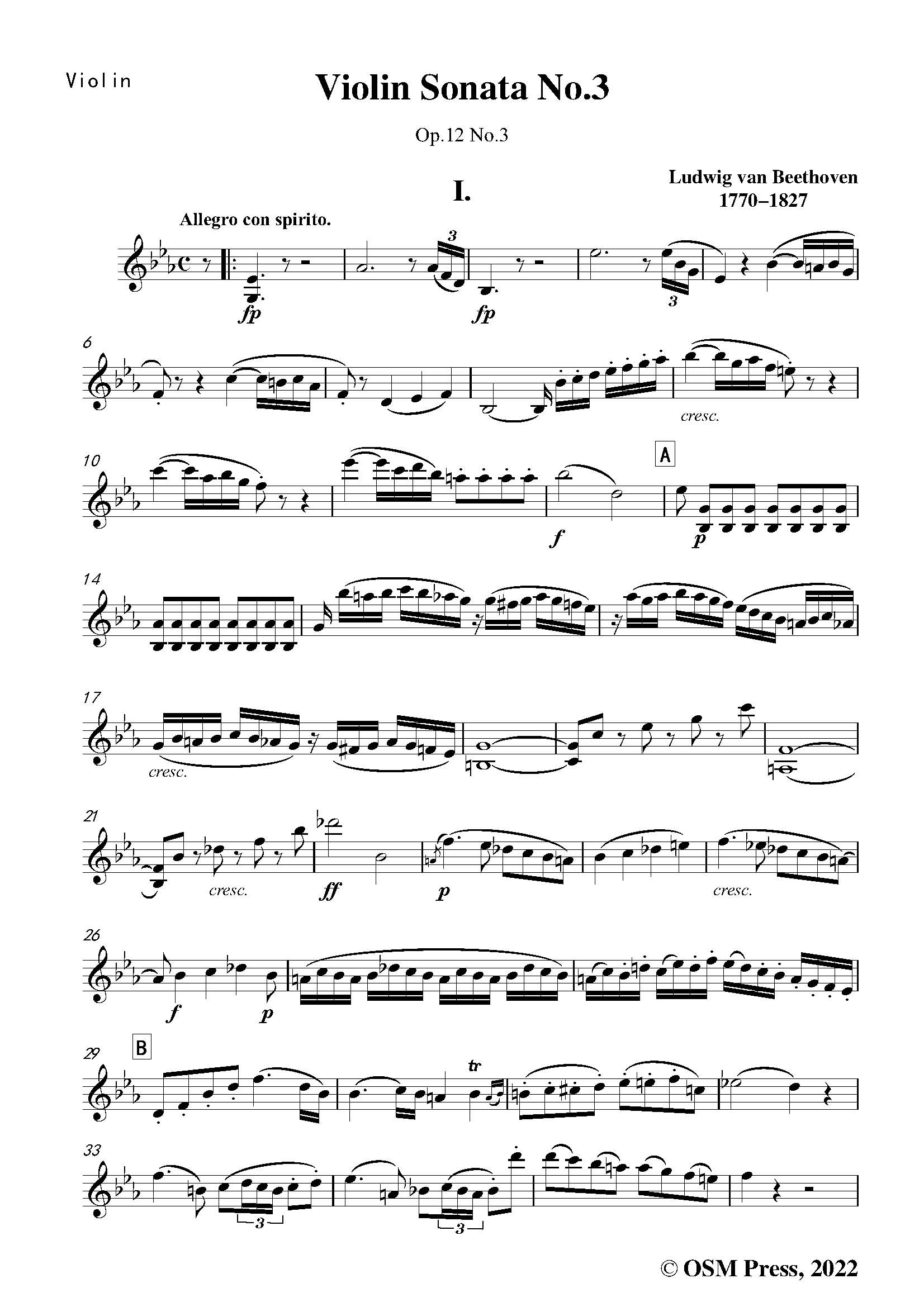 Beethoven Violin Sonata No.3 in E flat Major,Op.12 No.3,for – Open