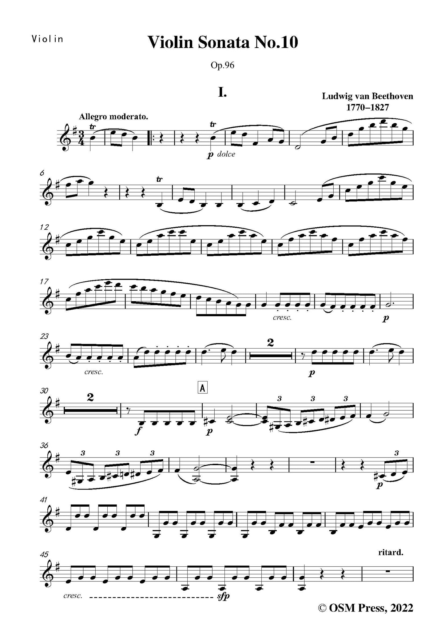 Beethoven Violin Sonata No.10 in G Major,Op.96,for Violin and