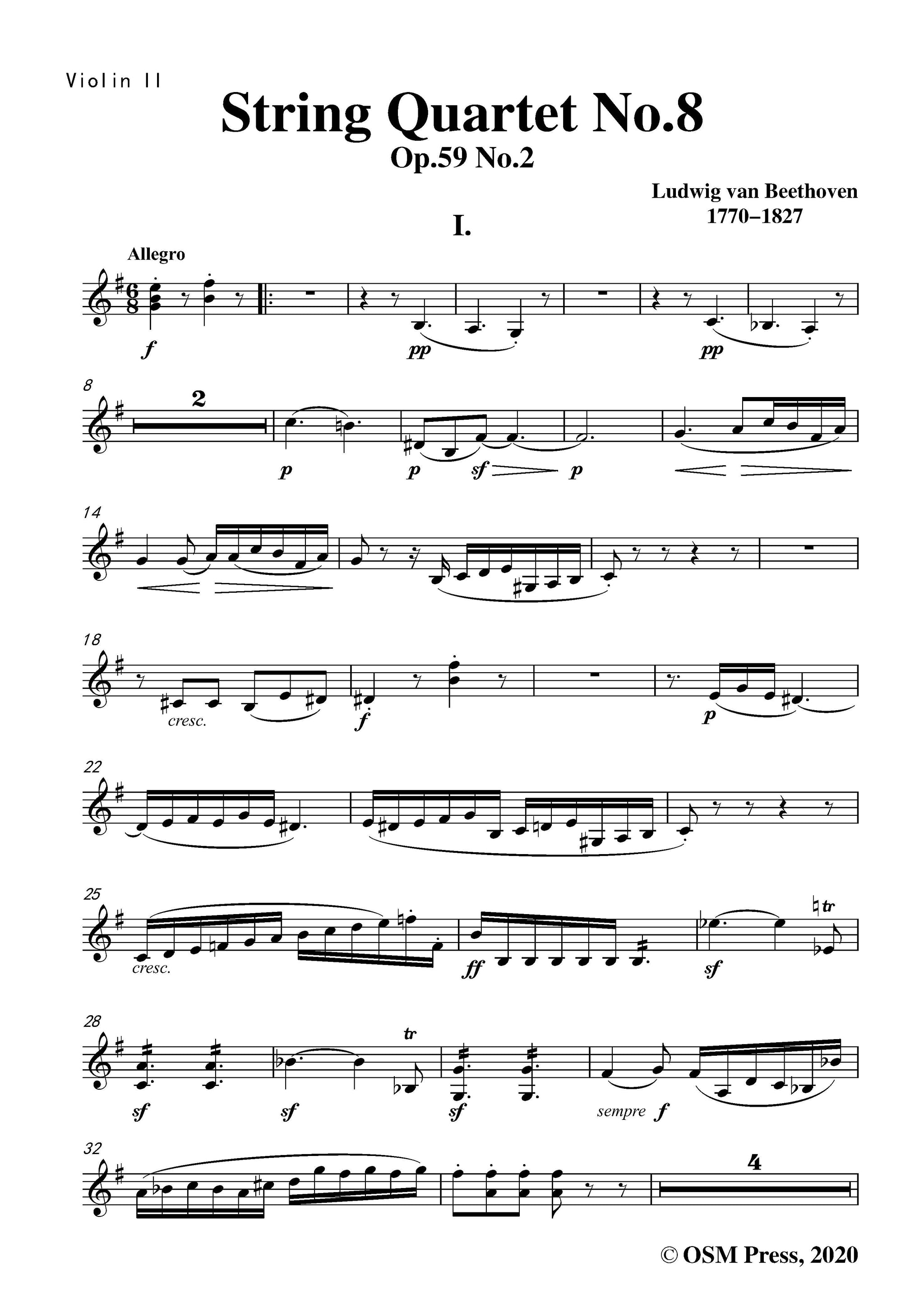 Beethoven String Quartet No.8 in e minor,Op.59 No.2 – Open Sheet Music