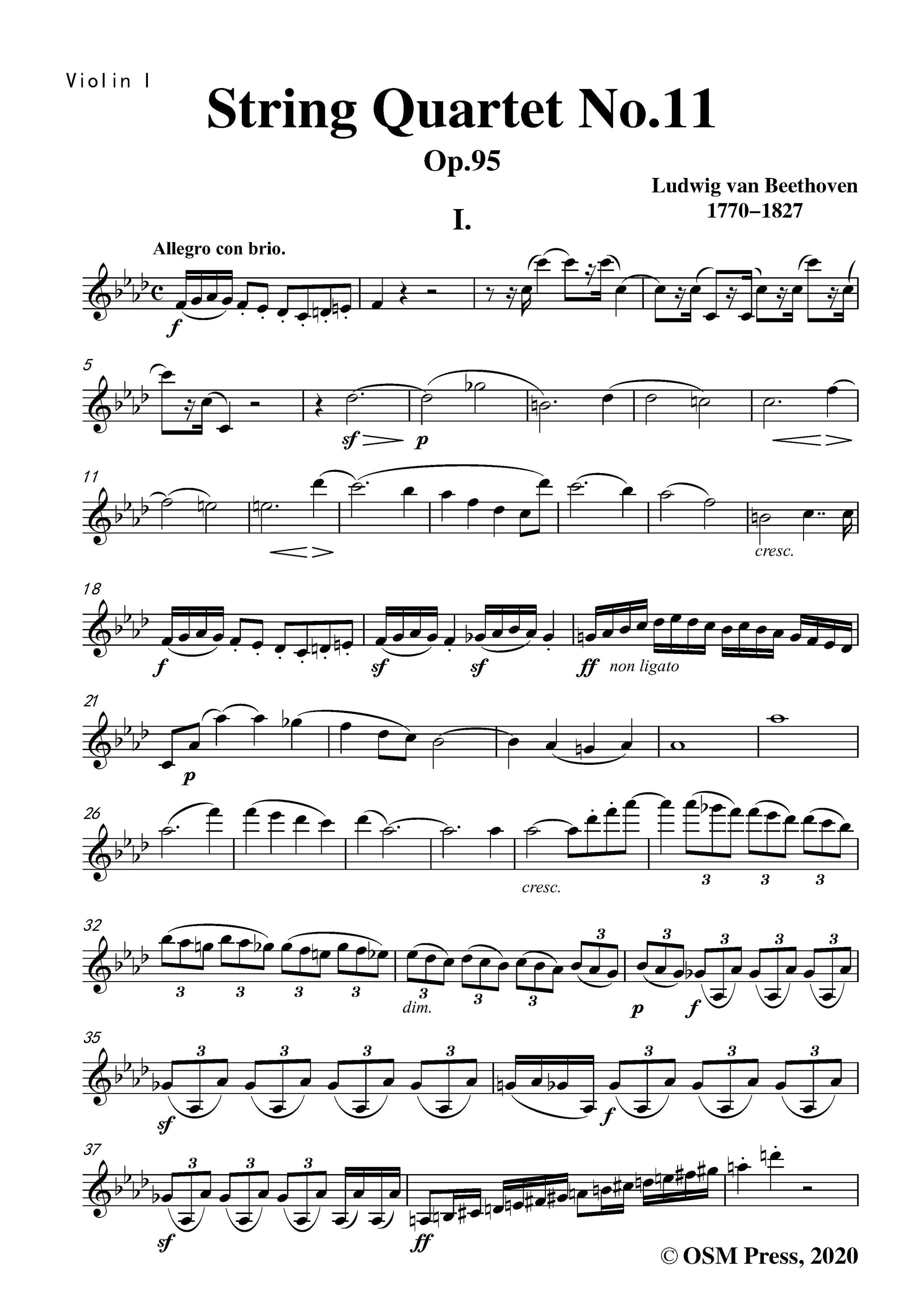 クラシック Beethoven String Quartets SnaQuartet Beethoven String Quartet No.11 in f minor,Op.95 – Open Sheet Music