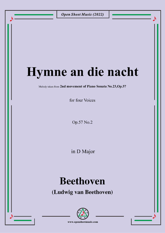 Beethoven-Hymne an die nacht(Version I),in D Major,for four Voices