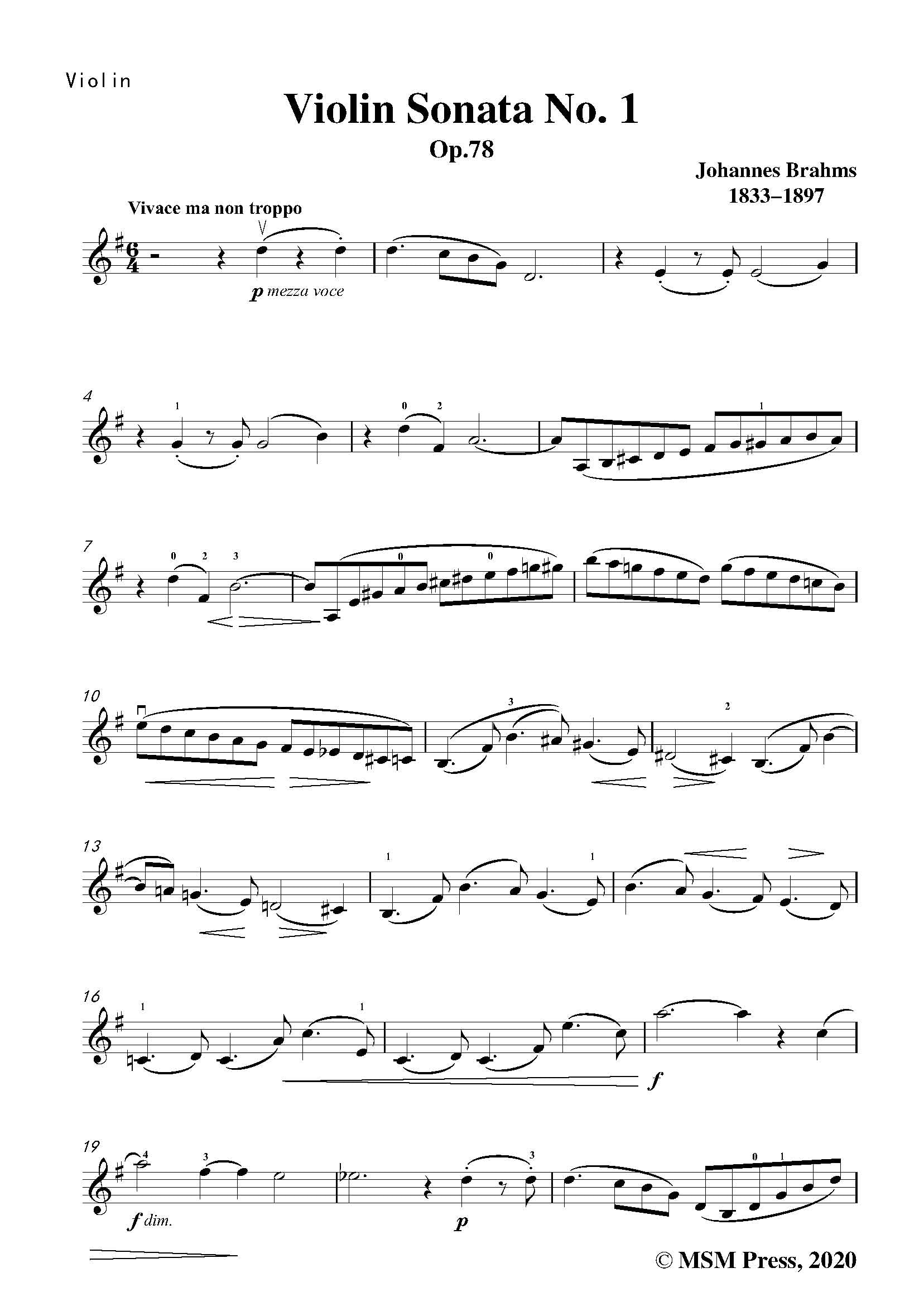 Brahms Violin Sonata No.1 in G Major,Op.78 – Open Sheet Music