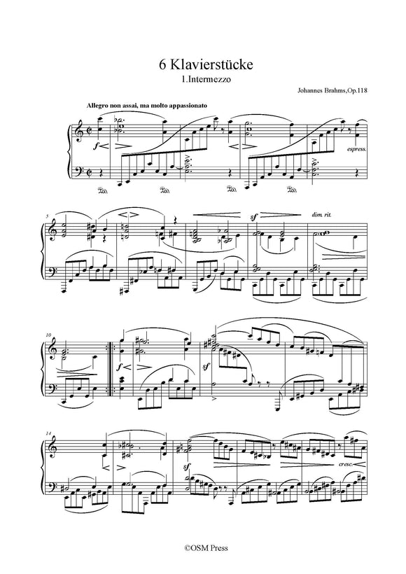 Brahms-6 Klavierstücke(Sechs Klavierstücke),Op.118,for Piano