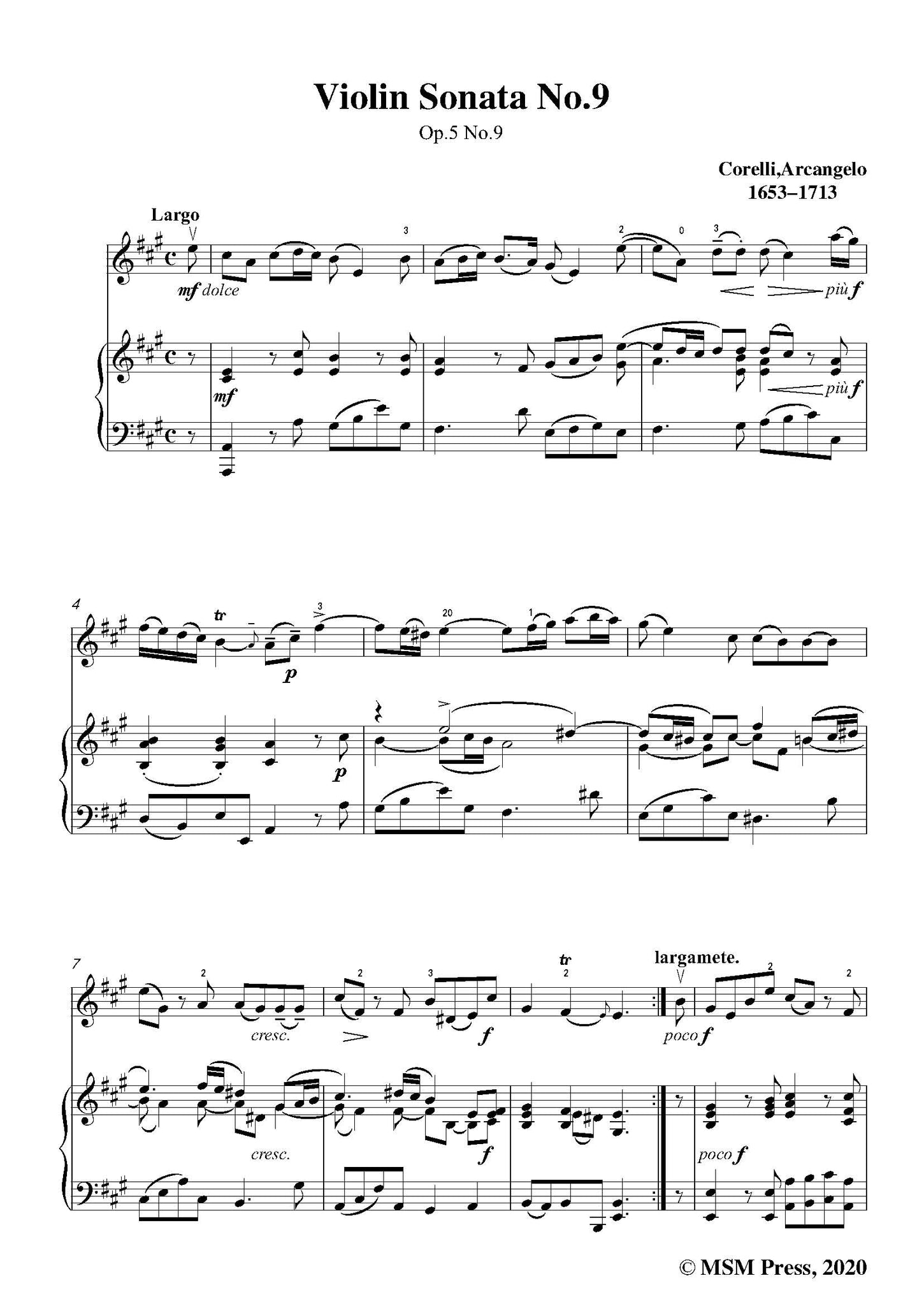 Corelli Violin No.9 in A Major,Op.5 No.9 – Open Sheet Music