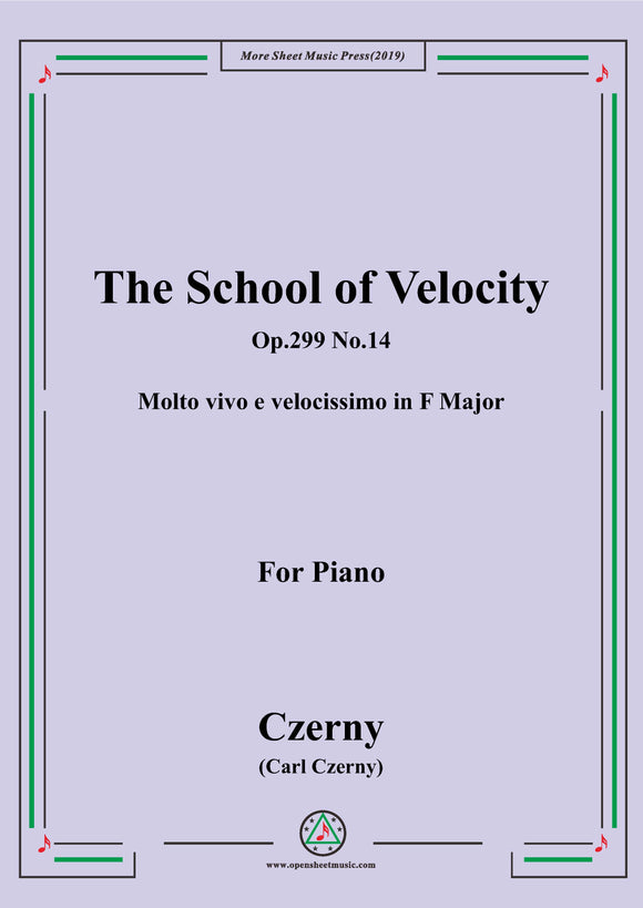 Czerny-The School of Velocity,Op.299 No.14,Molto vivo e velocissimo in F Major,for Piano