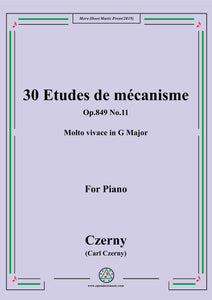 Czerny-30 Etudes de mécanisme,Op.849 No.11,Molto vivace in G Major,for Piano