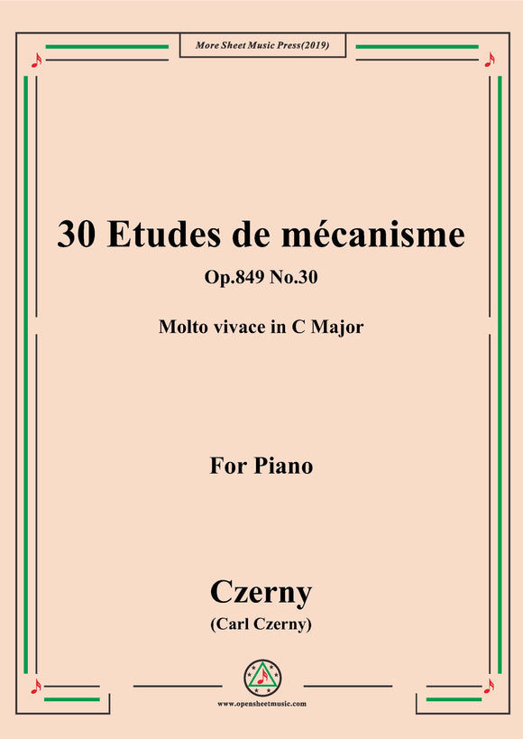 Czerny-30 Etudes de mécanisme,Op.849 No.30,Molto vivace in C Major,for Piano