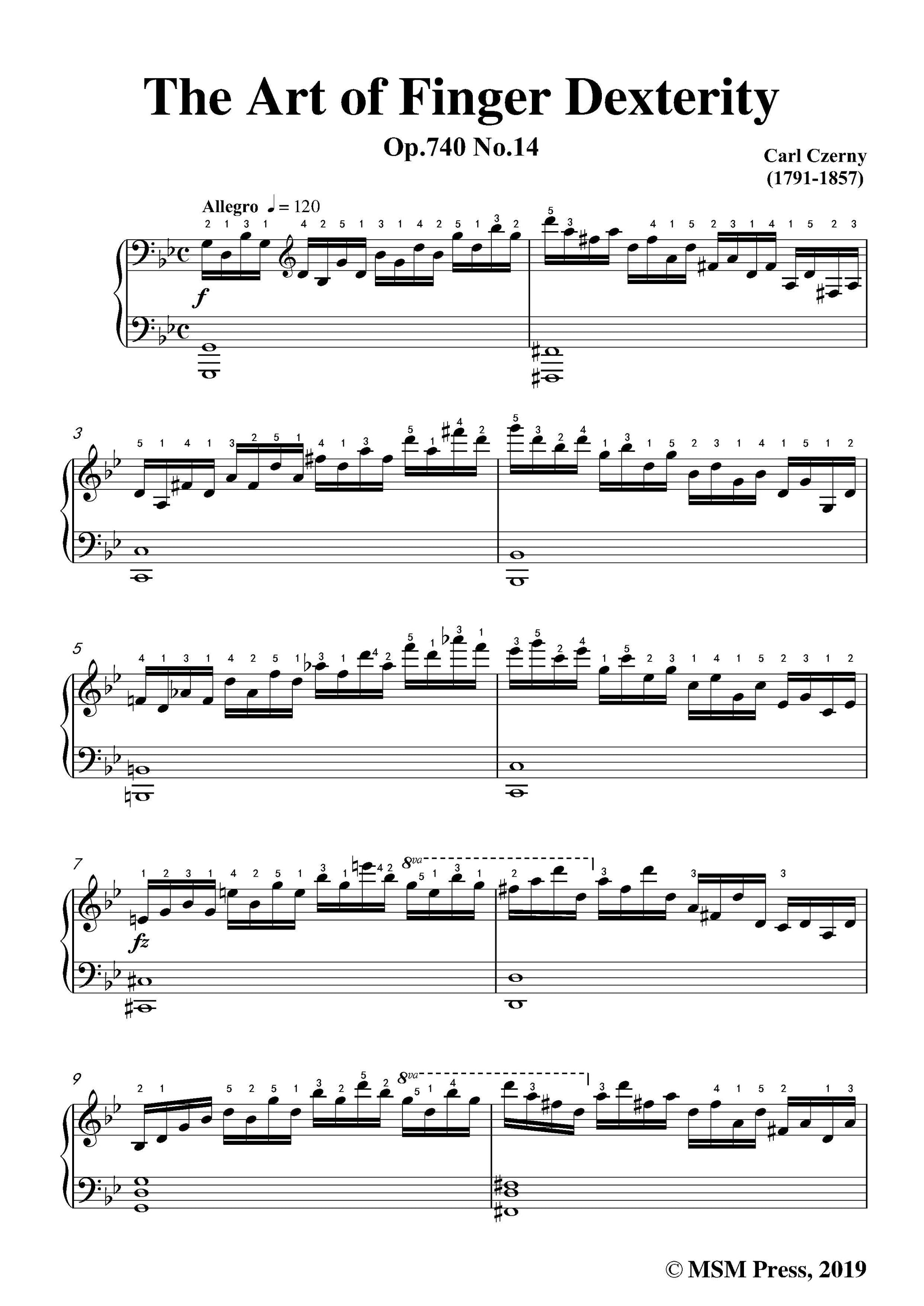 Czerny The Art of Finger Dexterity Op.740 No.14 for Piano Open Sheet Music