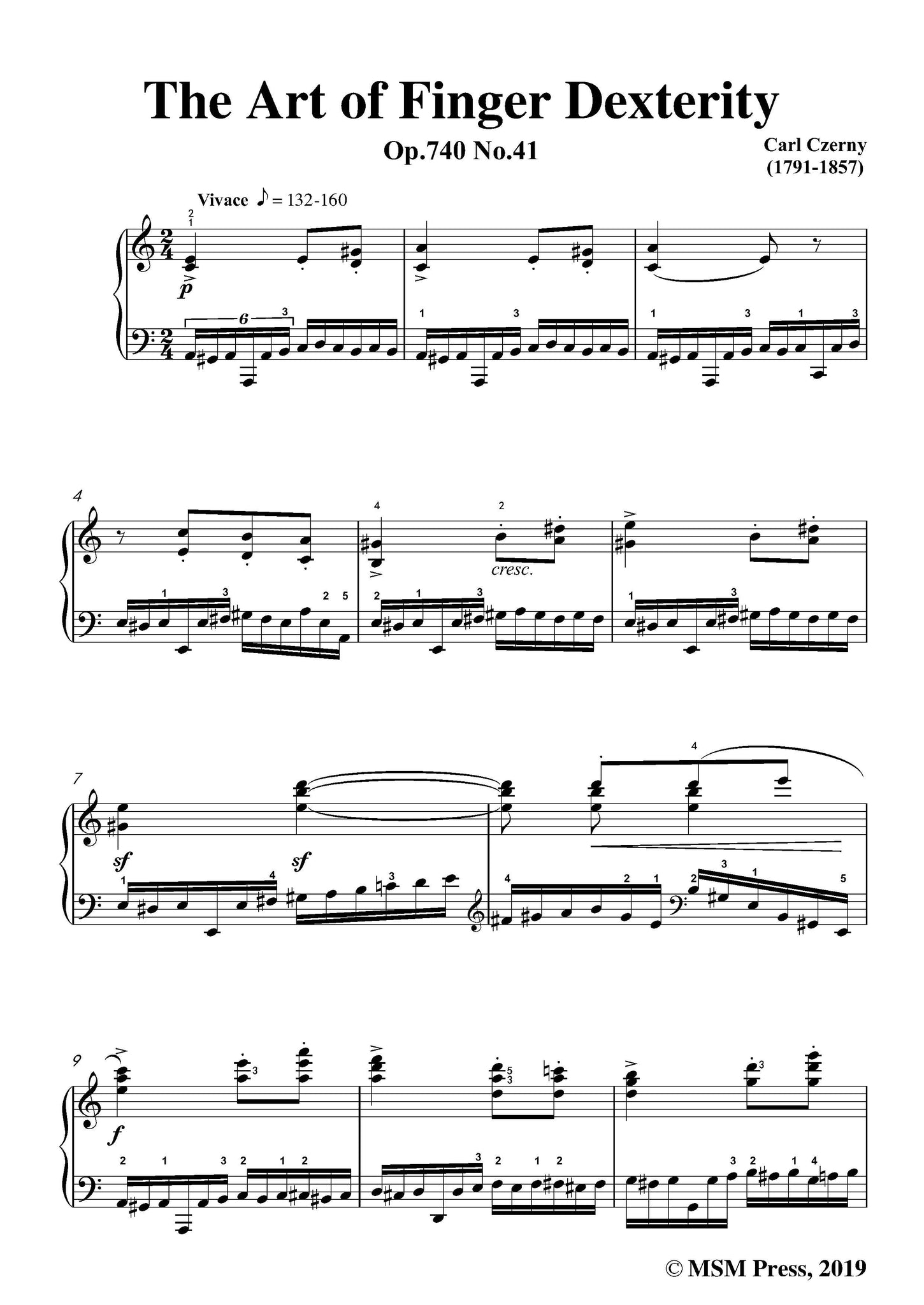 Czerny The Art of Finger Dexterity Op.740 No.41 for Piano Open Sheet Music