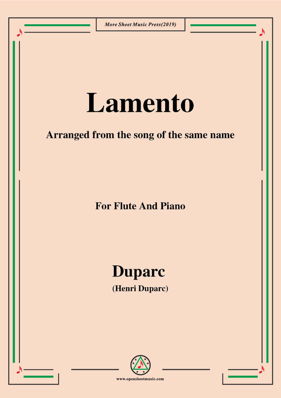 Duparc-Lamento,for Flute and Piano