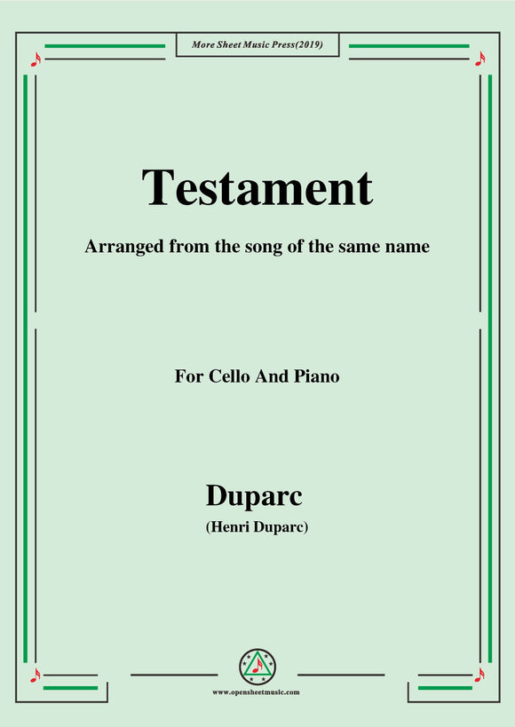 Duparc-Testament,for Cello and Piano