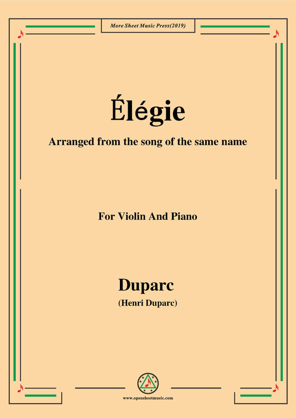 Duparc-Élégie,for Violin and Piano