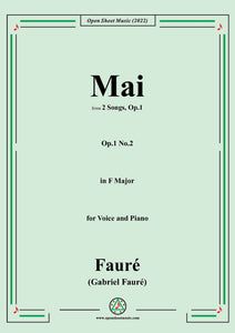 Fauré-Mai,Op.1 No.2,from '2 Songs,Op.1',in F Major,for Voice and Piano