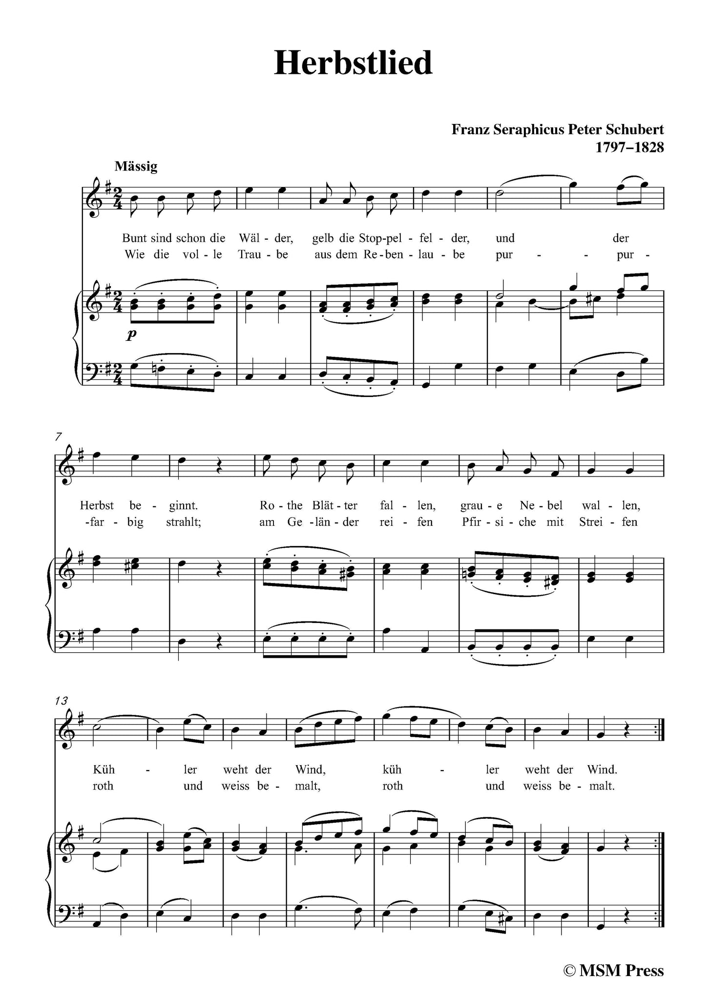 Schubert Herbstlied – Open Sheet Music