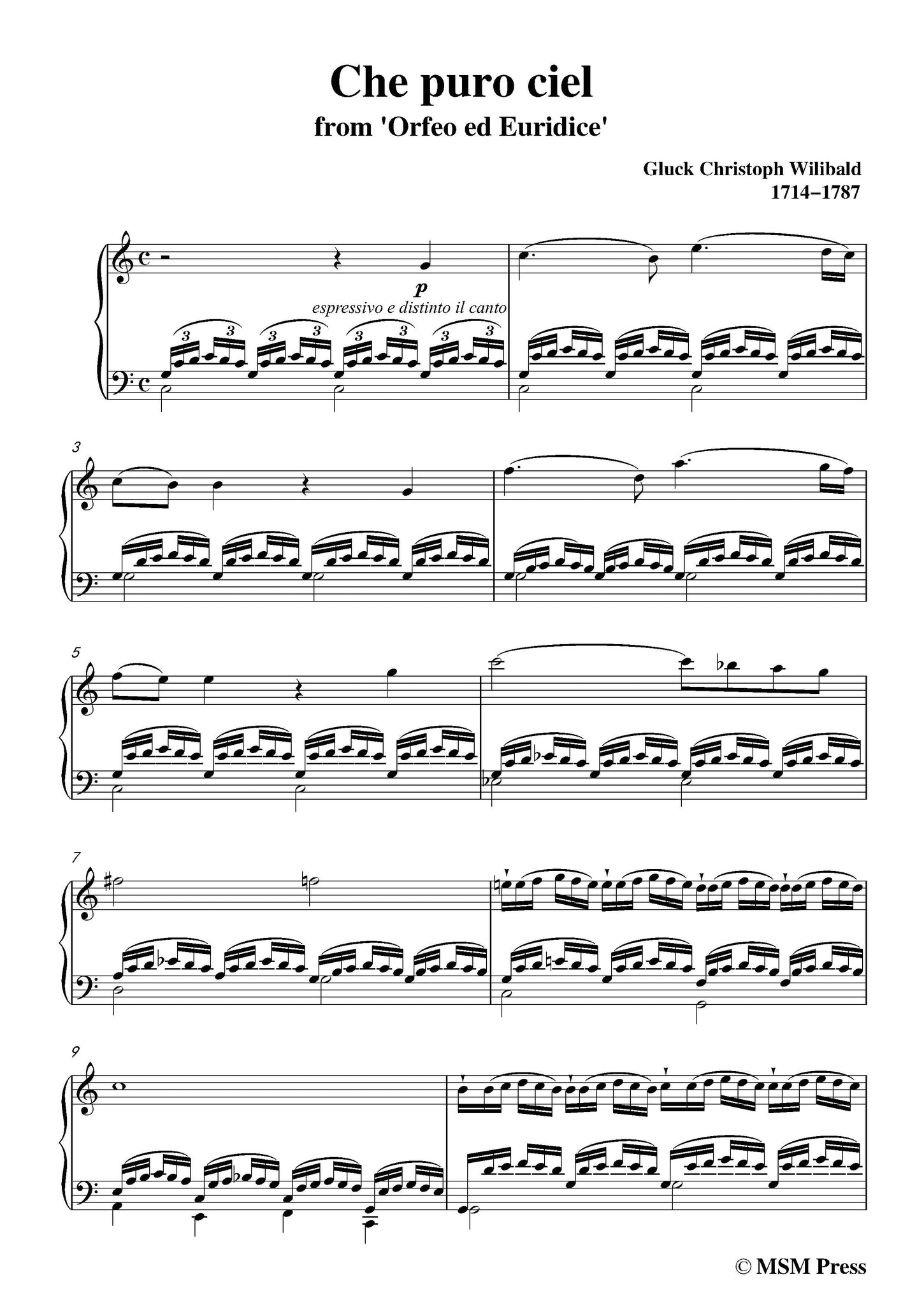 C. W. Gluck Che puro ciel – Open Sheet Music