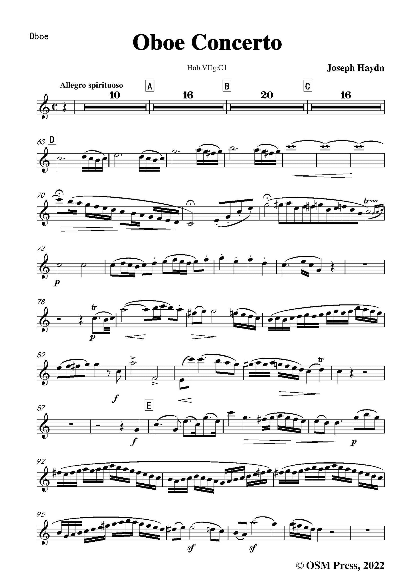 Haydn Oboe Concerto,in C major,Hob.VIIgC1 Open Sheet Music