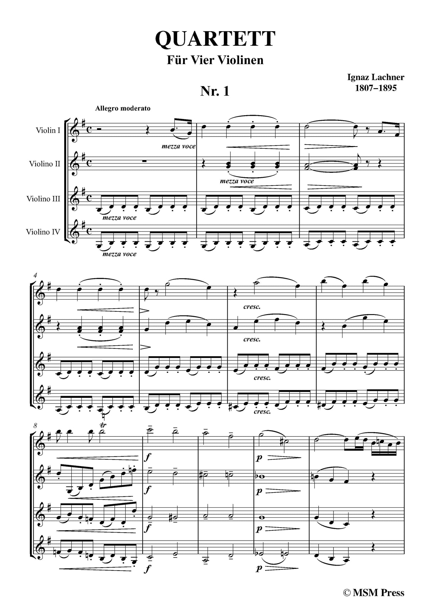 Ulli Lachner Lachner Violin Quartet,Op.107 in G Major,for Vier Violinen – Open Sheet ...