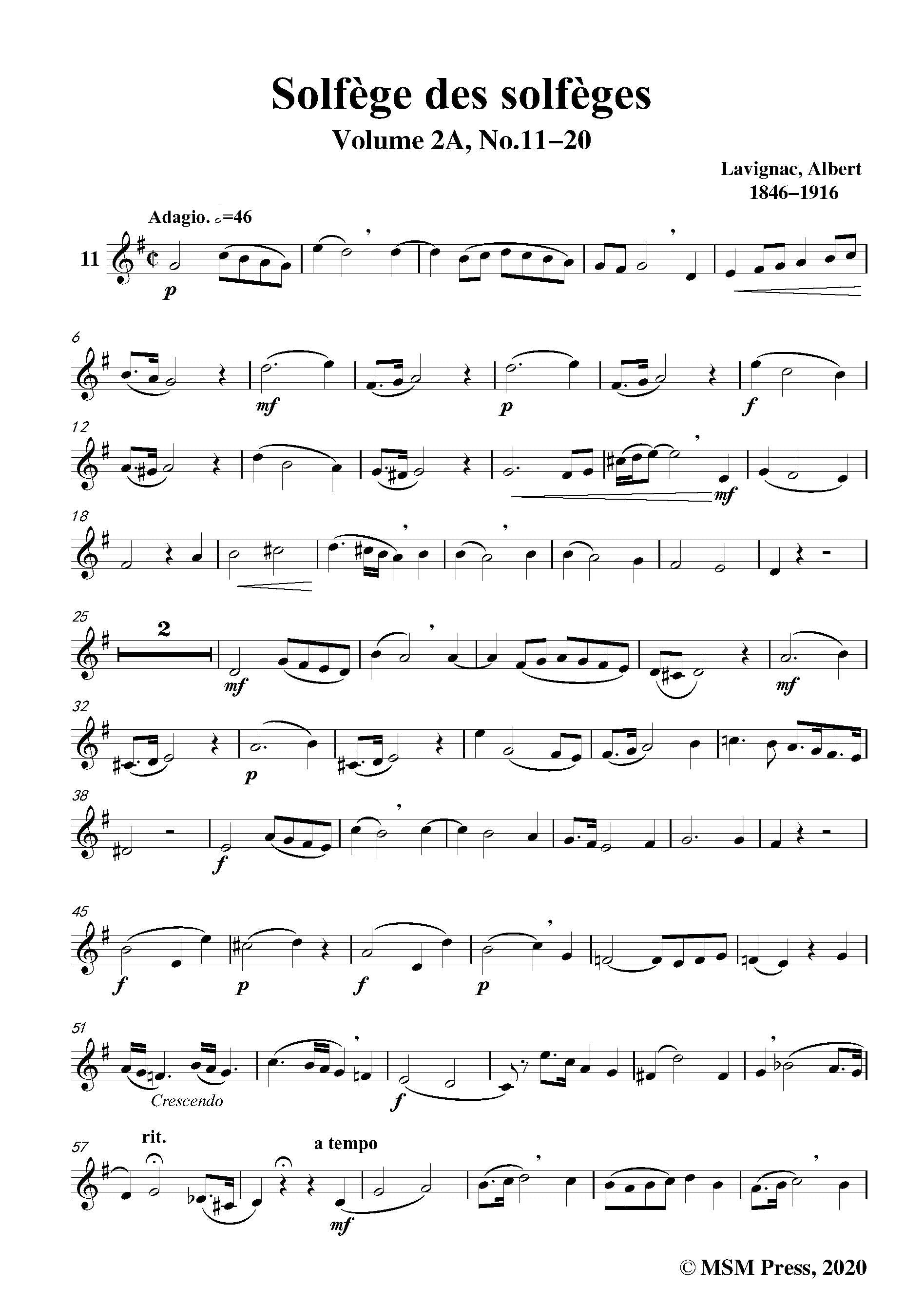 Lavignac Solfège des solfèges,Volume 2A,No.11 20 – Open Sheet Music