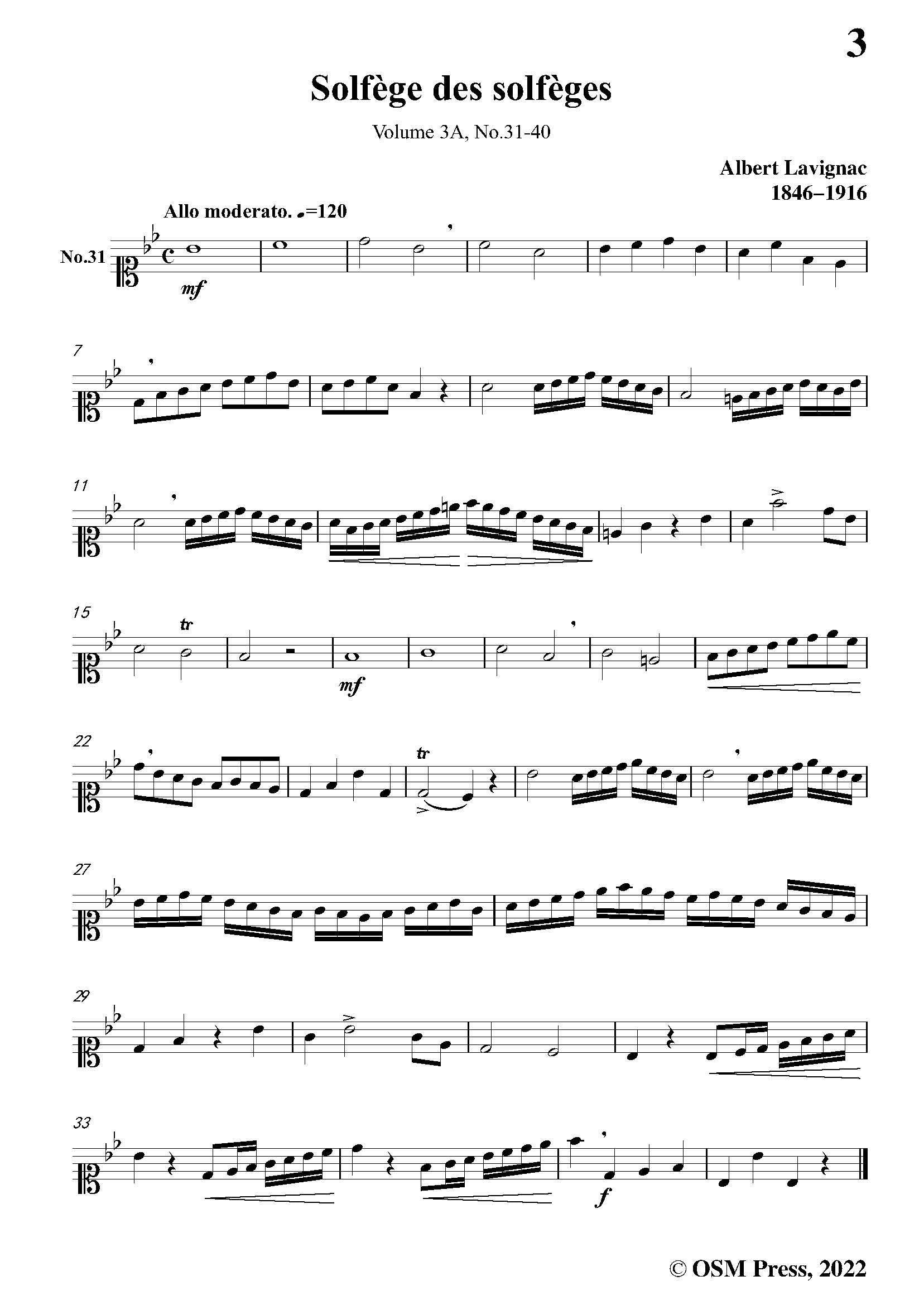 Lavignac Solfege des solfeges,Volum 3A No.31 40,for Voice – Open