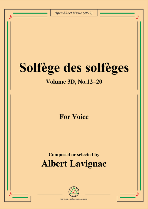 Lavignac-Solfege des solfeges,Volum 3D No.11-20,for Voice