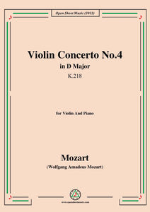Mozart-Violin Concerto No.4 in D Major,K.218,for Violin and Piano