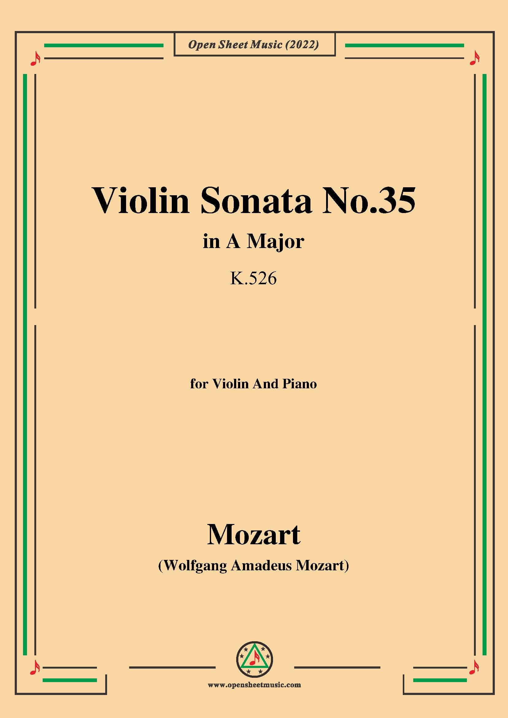 クラシック Mozart: Violin Sonatas ~ Mozart Mozart Violin Sonata No.35,in A Major – Open Sheet Music