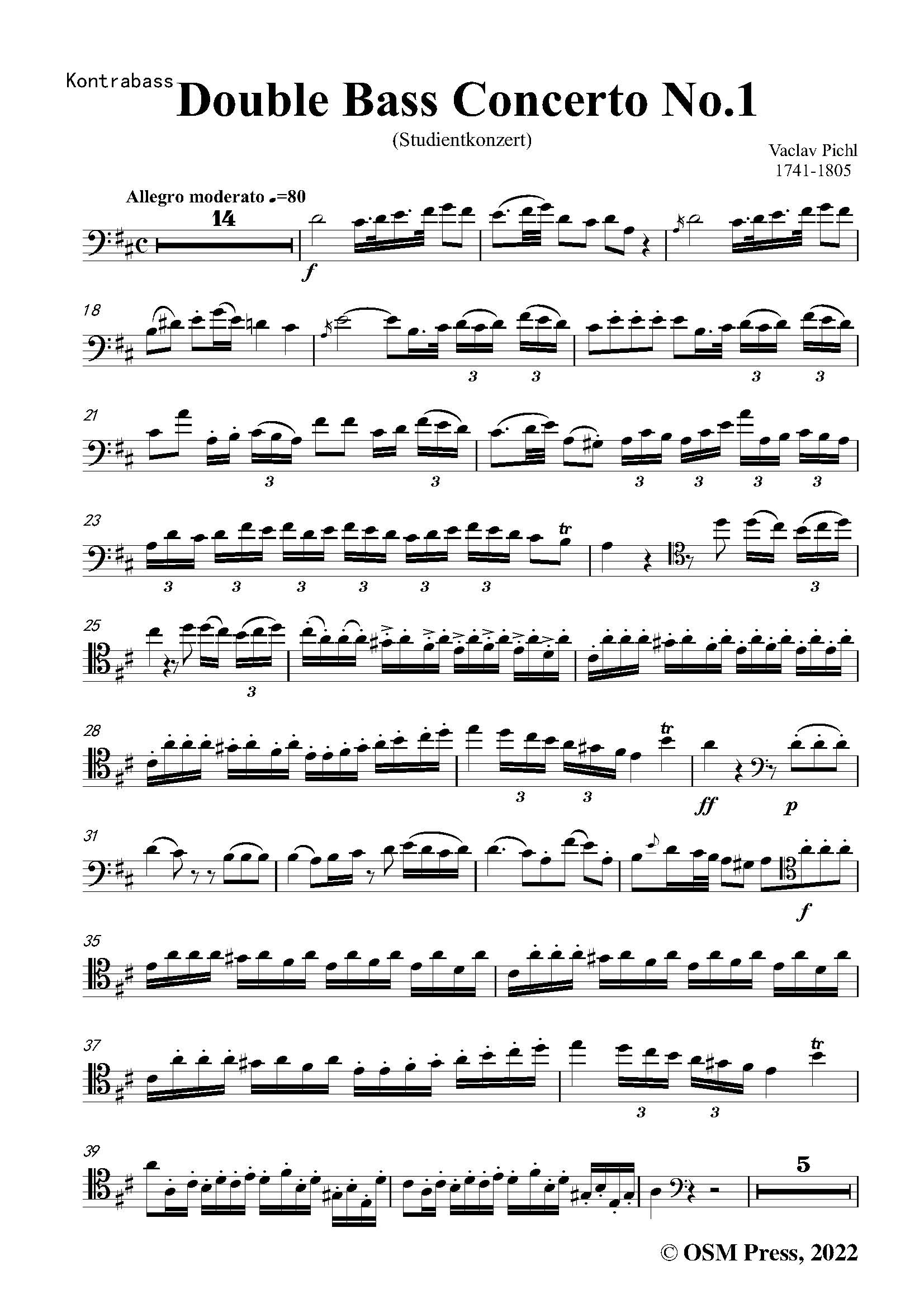 Vaclav Pichl Double Bass Concerto No.1,in D major – Open Sheet Music