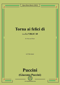 Puccini-Torna ai felici dì,in b flat minor,from 'Le Villi,SC 60',for Voice and Piano