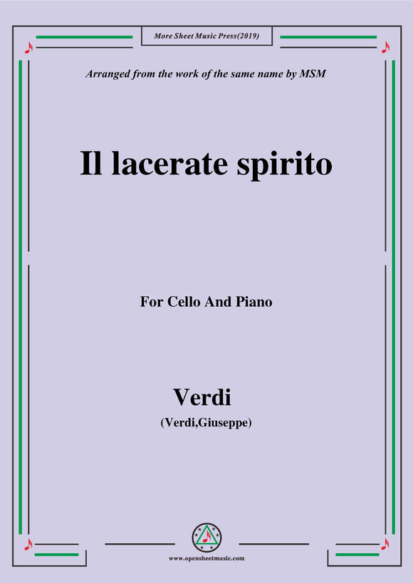 Verdi-Il lacerate spirito(A te l'estremo addio), for Cello and Piano