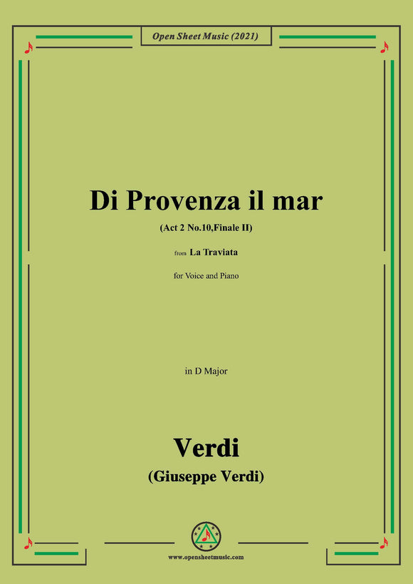 Verdi-Di Provenza il mar(Act 2 No.10,Finale II),in D Major,for Voice and Piano