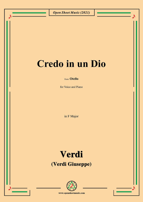 Verdi-Credo in un Dio,in F Major,from Otello,for Voice and Piano