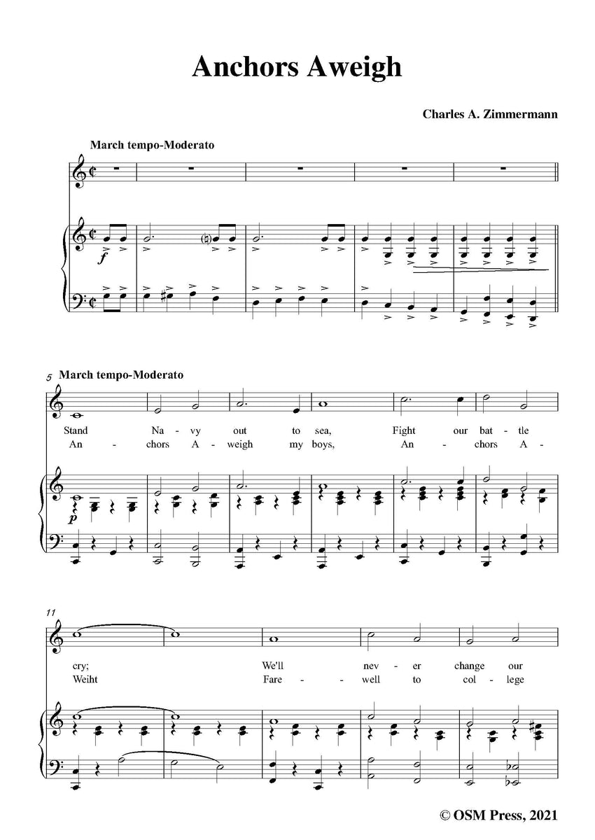 Charles A. Zimmermann Anchors Aweigh Open Sheet Music